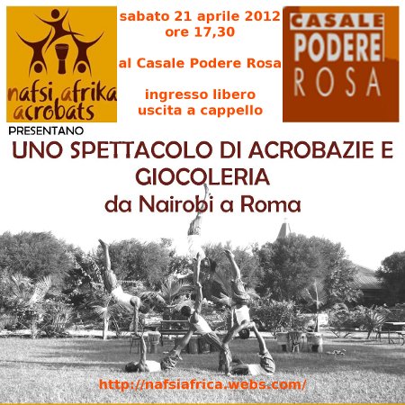promoweb dello spettacolo di acrobazie e giocolerie di sabato 21 aprile 2012 al Casale Podere Rosa