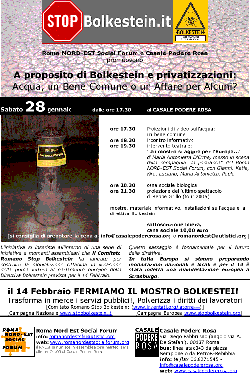 Roma NORD-EST Social Forum e Casale Podere Rosa: A proposito di Bolkestain e privatizzazioni - 28 gennaio 2006