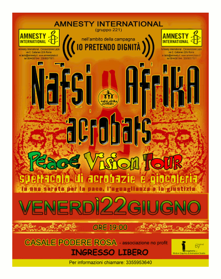 promoflyer dello spettacolo "NAFSI AFRICA ACROBATS" di venerdì 22 giugno 2012  al Casale Podere Rosa