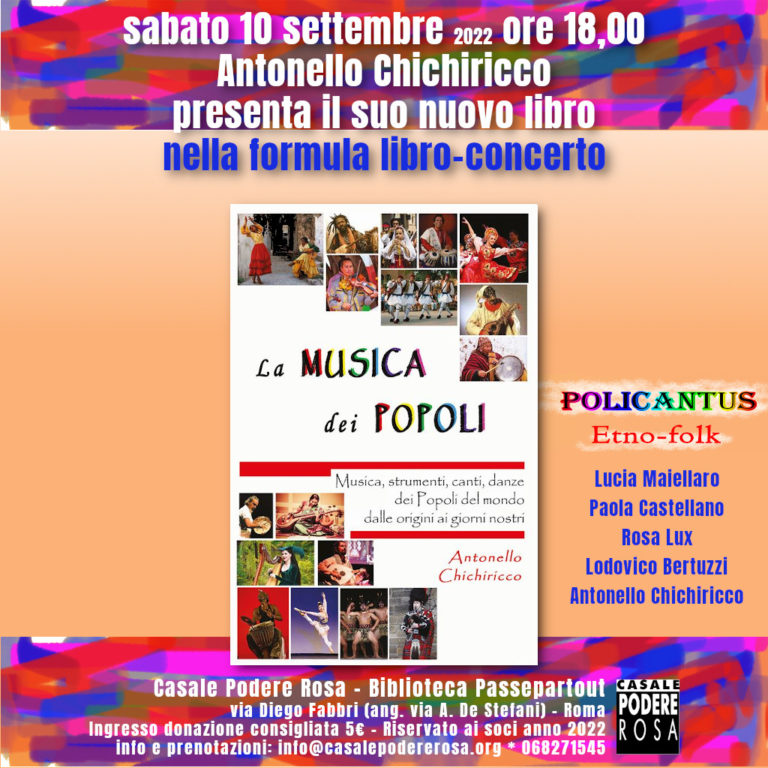 La Musica dei Popoli. Libro-concerto sabato 10 settembre 2022 (h.18,00)
