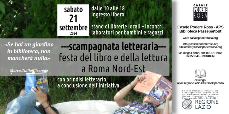 Scampagnata letteraria. Festa del libro e della lettura a Roma Nord Est. Sabato 21 settembre 2024