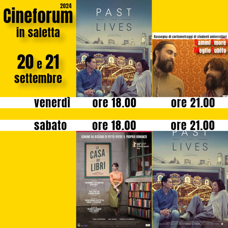 Cineforum in saletta venerdì 20 e sabato 21 settembre 20244