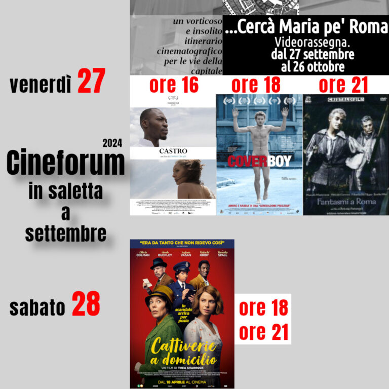 Cineforum in saletta venerdì 27 e sabato 28 settembre 20244