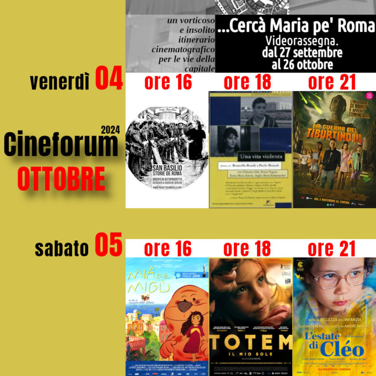 Cineforum in saletta venerdì 4 e sabato 5 ottobre 2024