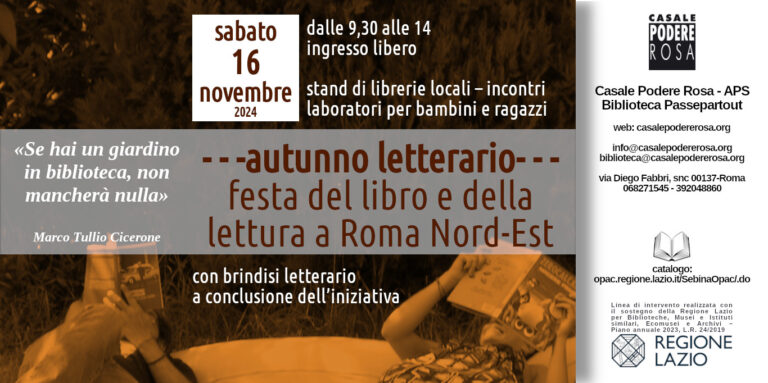 Autunno letterario. Festa del libro e della lettura a Roma Nord-Est. Sabato 16 novembre 2024