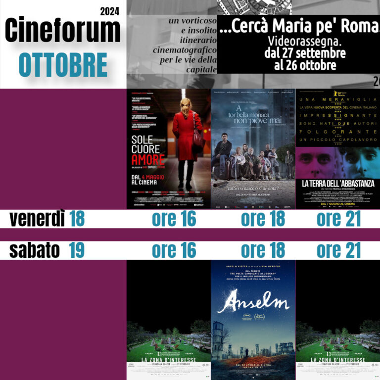 Cineforum in saletta venerdì 18 e sabato 19 ottobre 2024