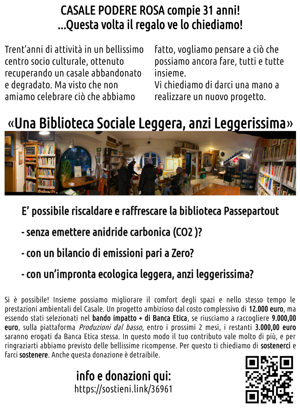 Volantino avvio campagna di crowdfunding "La biblioteca leggera, anzi leggerissima" 