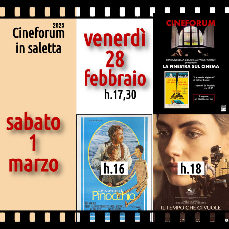 Cineforum in saletta venerdì 28 febbraio e sabato 1 marzo 2025