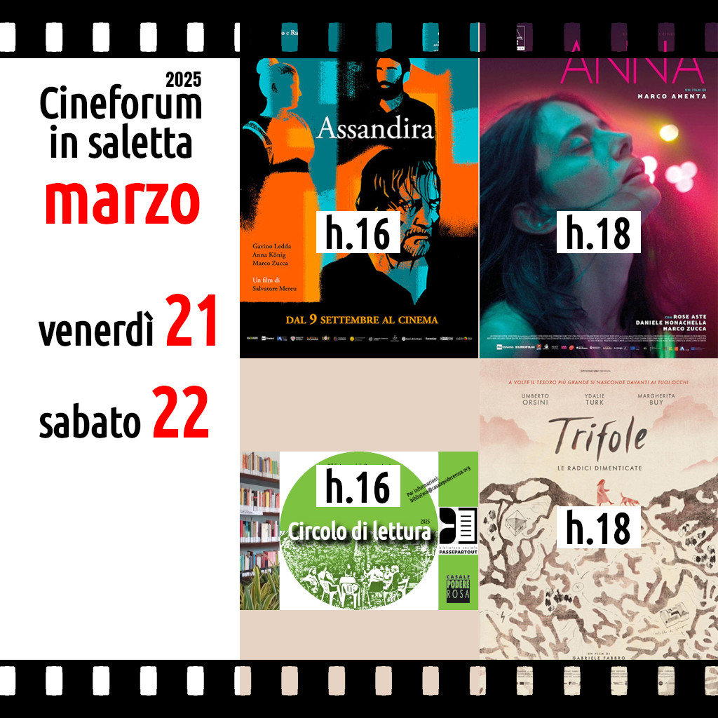 Cineforum in saletta venerdì 21 e sabato 22 marzo 2025