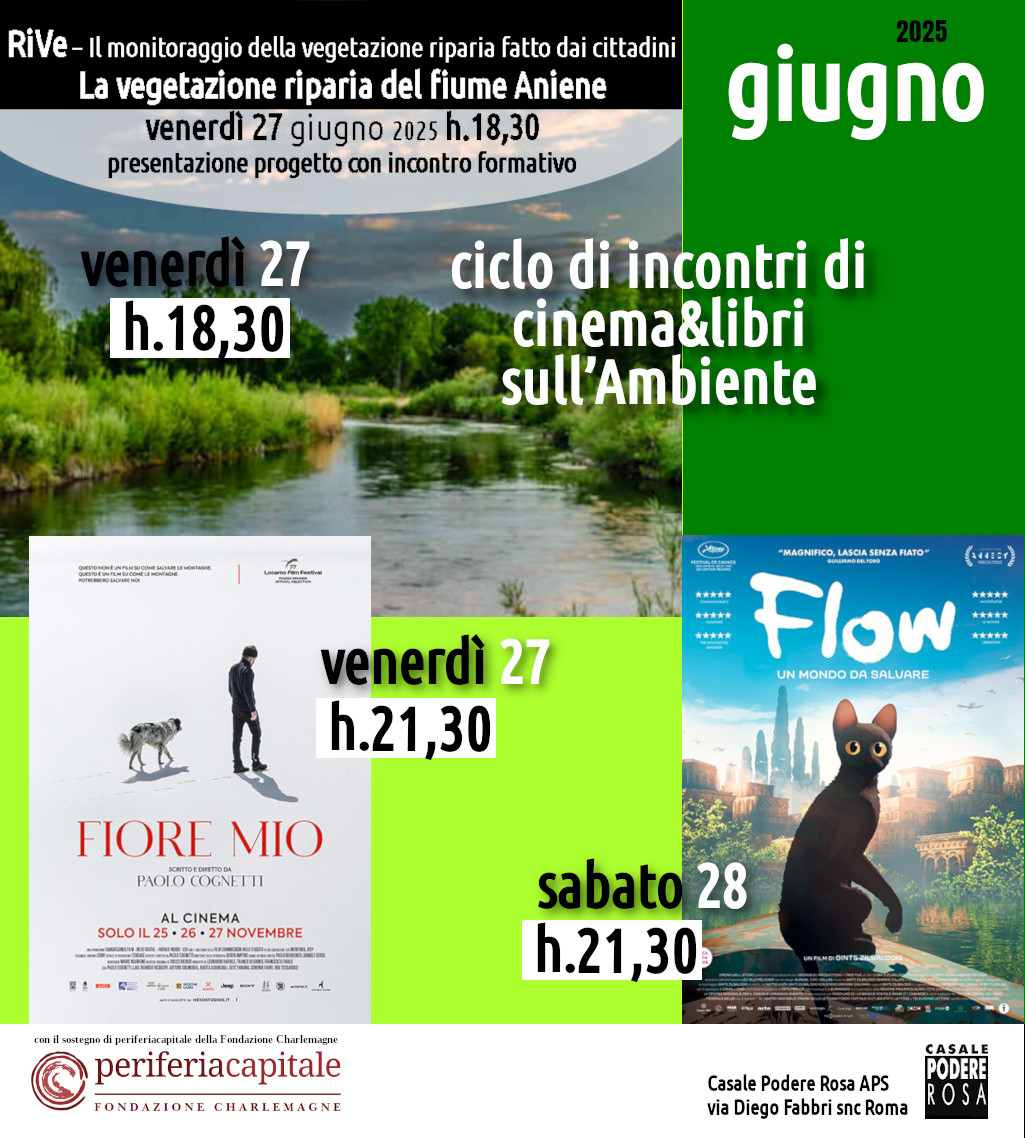 BiblioArena (e non solo) in saletta venerdì 27 e sabato 28 giugno 2025 - ciclo di incontri di cinema&libri sull’Ambiente / il “laboratorio di ricerca e pratica ecologica, per il futuro!” arriva in Biblioteca! (#periferiacapitale della Fondazione Charlemagne)
