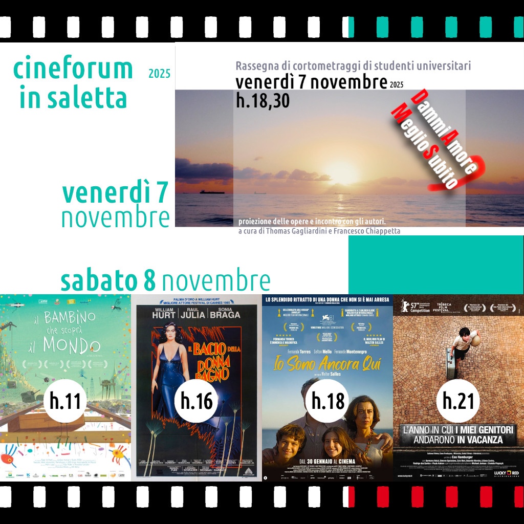 Cineforum (e non solo) in saletta venerdì 7 e sabato 8 novembre 2025