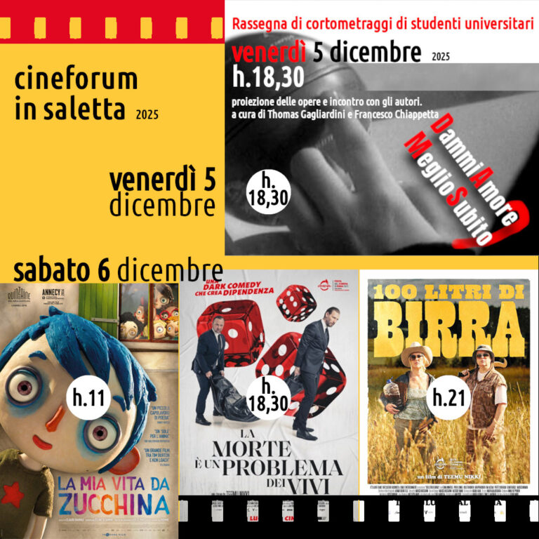 Cineforum in saletta venerdì 5 e sabato 6 dicembre 2025