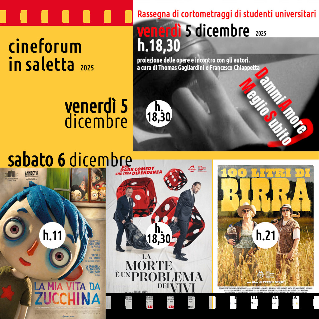 Cineforum in saletta venerdì 5 e sabato 6 dicembre 2025