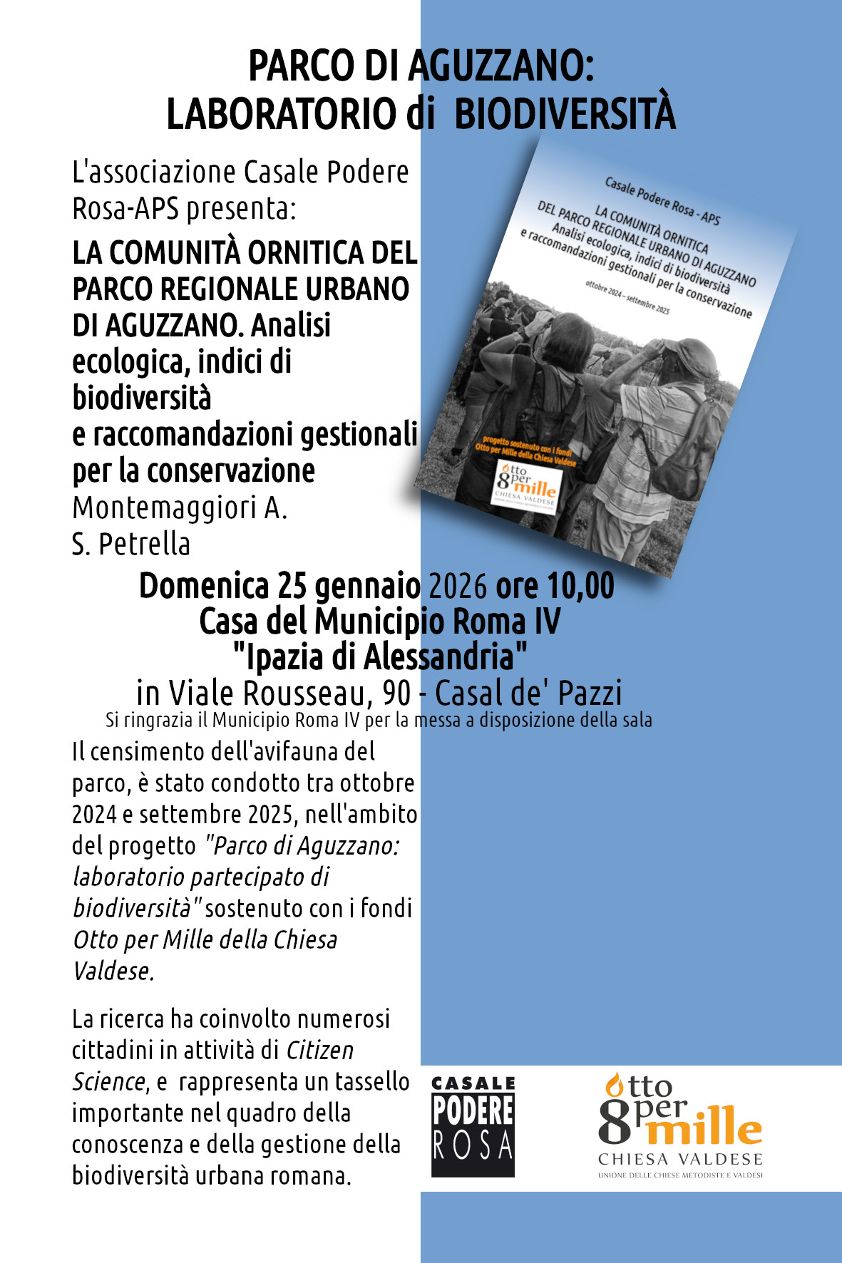 Presentazione del lavoro di Censimento delle specie ornitiche nel Parco regionale urbano di Aguzzano, Domenica 25 gennaio 2026