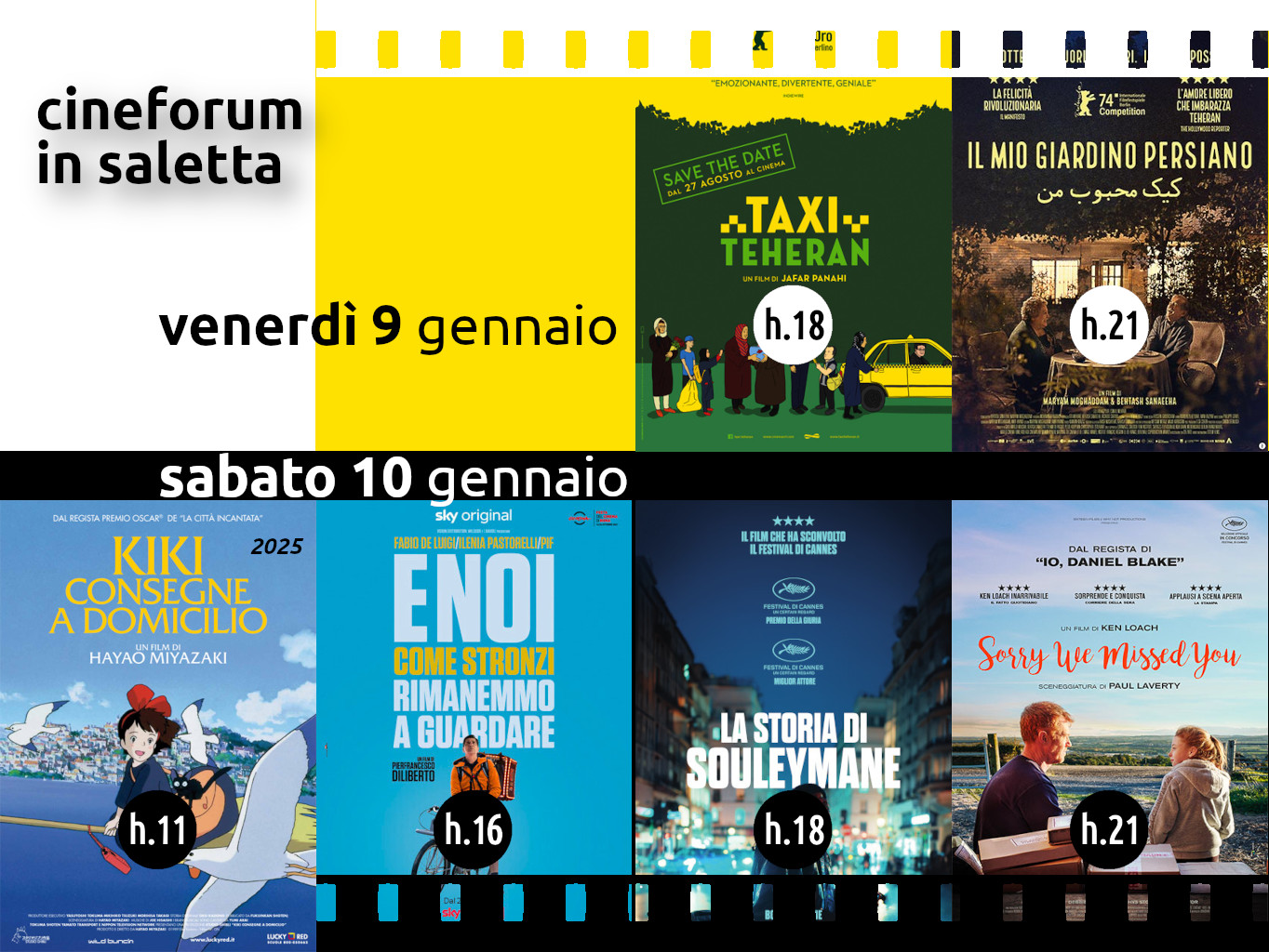 Cineforum in saletta venerdì 9 e sabato 10 gennaio – Cinematinée sabato 10 gennaio 2026