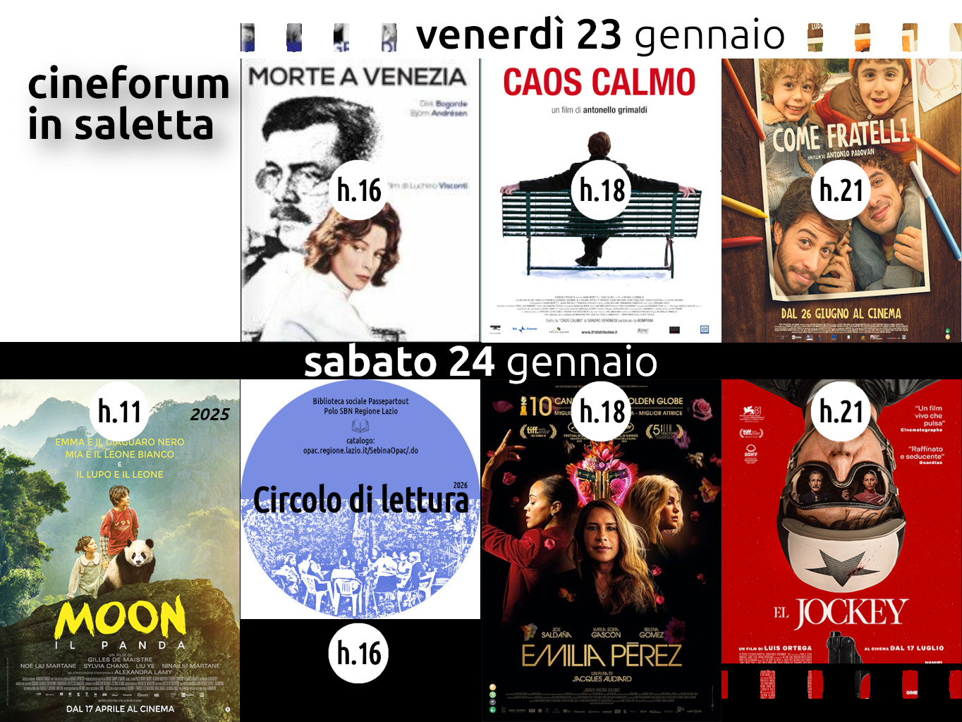 Cineforum in saletta venerdì 23 sabato 24 gennaio – Cinematinée sabato 24 gennaio 2026