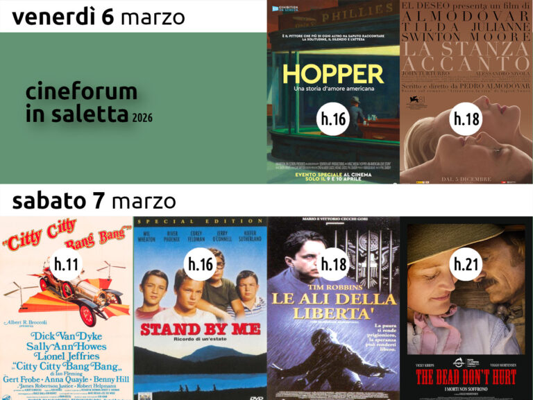 Cineforum in saletta venerdì 6 e sabato 7 marzo – Cinematinée sabato 7 marzo 2026