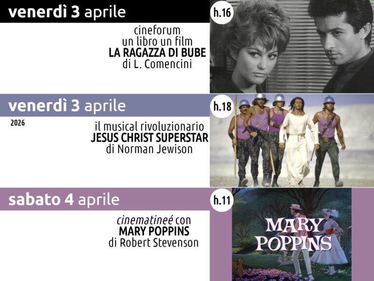 Cineforum in saletta venerdì 3 e cinematinée sabato 4 aprile 2026