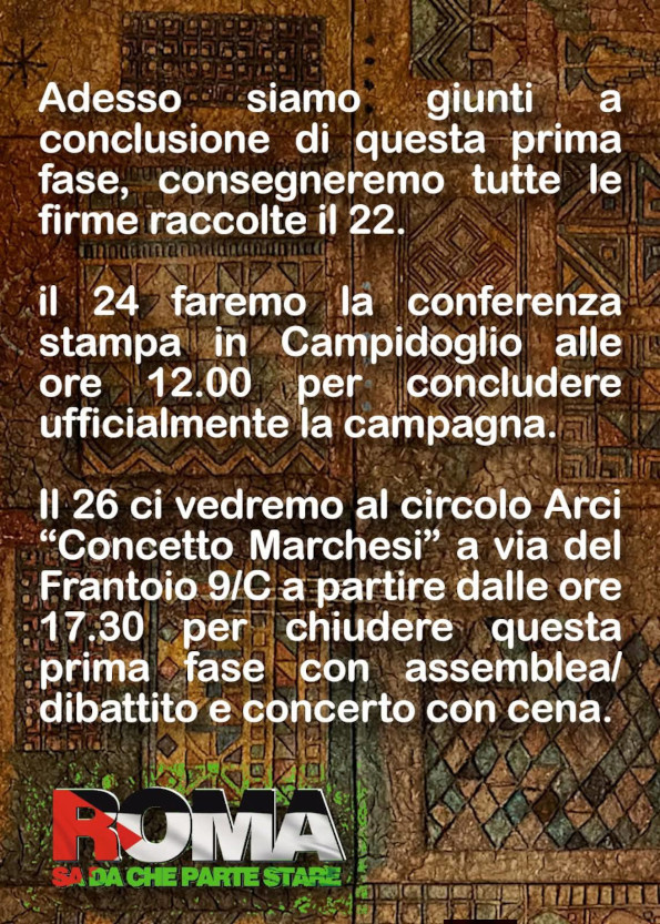 Comitato Roma sa da che parte stare / appuntamenti chiusura campagna a sostegno della Delibera di Iniziativa Popolare. Aprile 2026