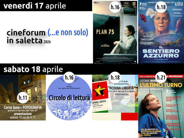 Cineforum (...e non solo) in saletta venerdì 17 sabato 18 aprile 2026