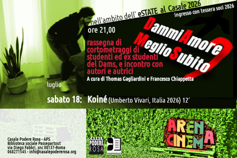D.A.M.S. Rassegna cortometraggi e incontro con autori e autrici, sabato 18 luglio 2026