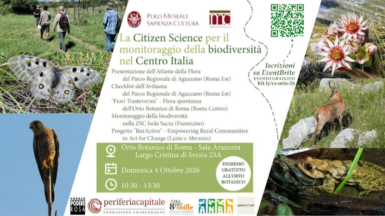 La Citizen Science per il monitoraggio della biodiversità nel Centro Italia. Domenica 4 ottobre 2026 Sala Arancera dell’Orto Botanico