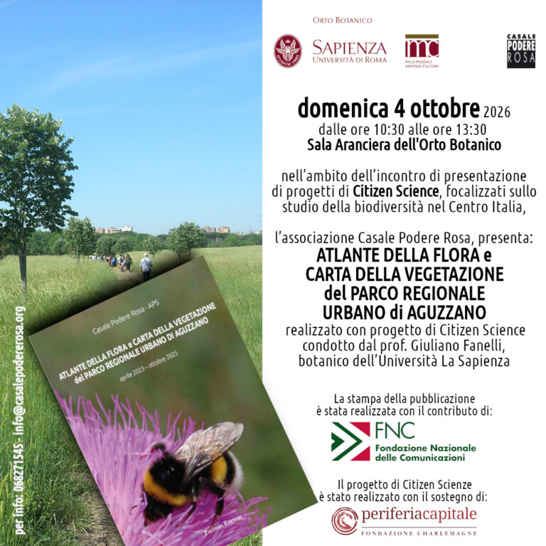 Presentazione ultimi due lavori di Citizen Science nel Parco di Aguzzano. Domenica 4 ottobre 2026 Sala Arancera dell’Orto Botanico