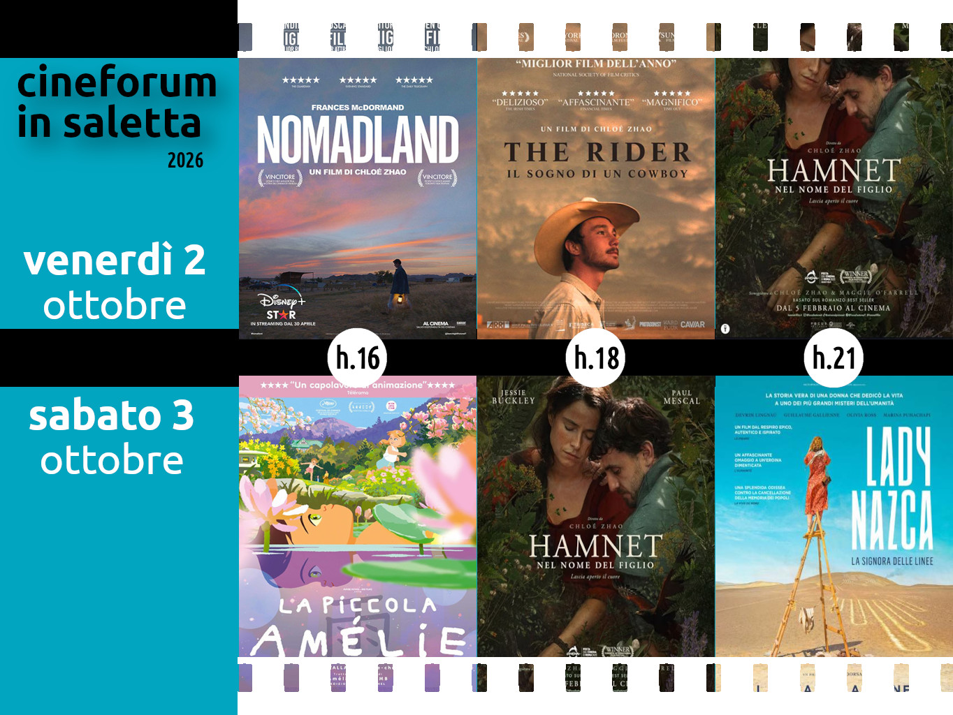 Cineforum in saletta 2 - 3 ottobre 2026