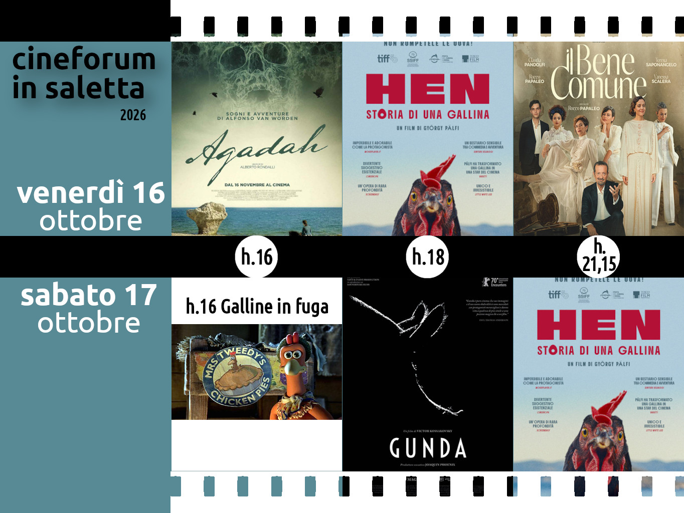 Cineforum (e non solo) in saletta 16 – 17 ottobre 2026