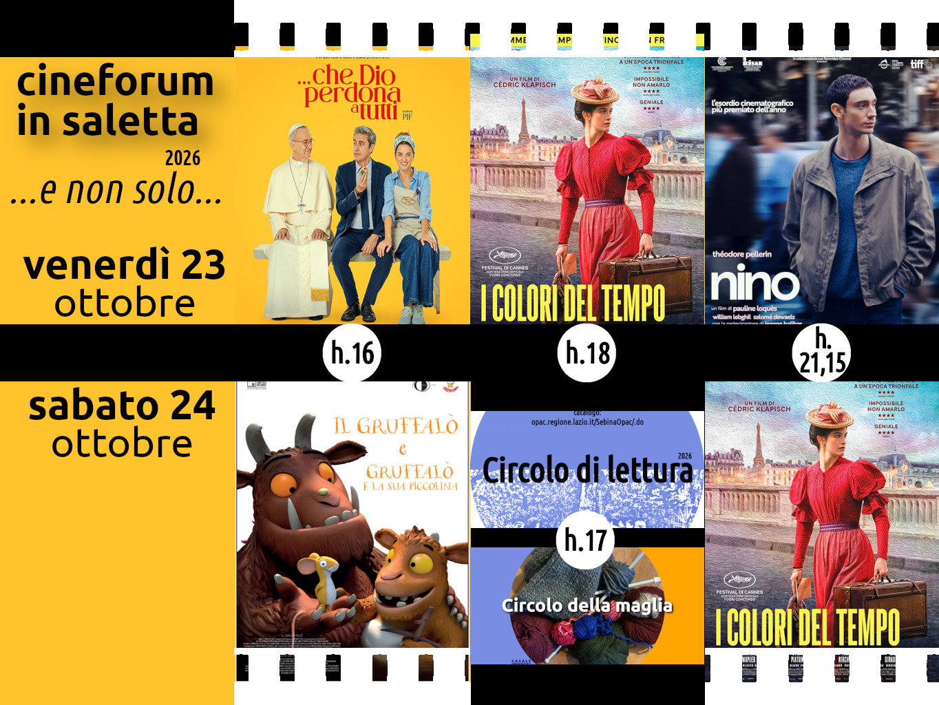 Cineforum (e non solo) in saletta 23 – 24 ottobre 2026