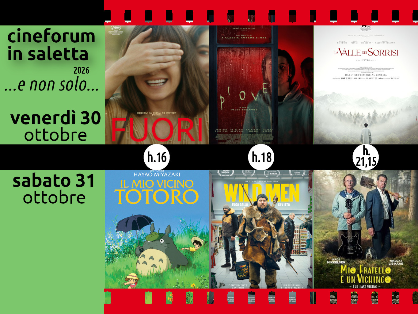 Cineforum in saletta 30 – 31 ottobre 2026